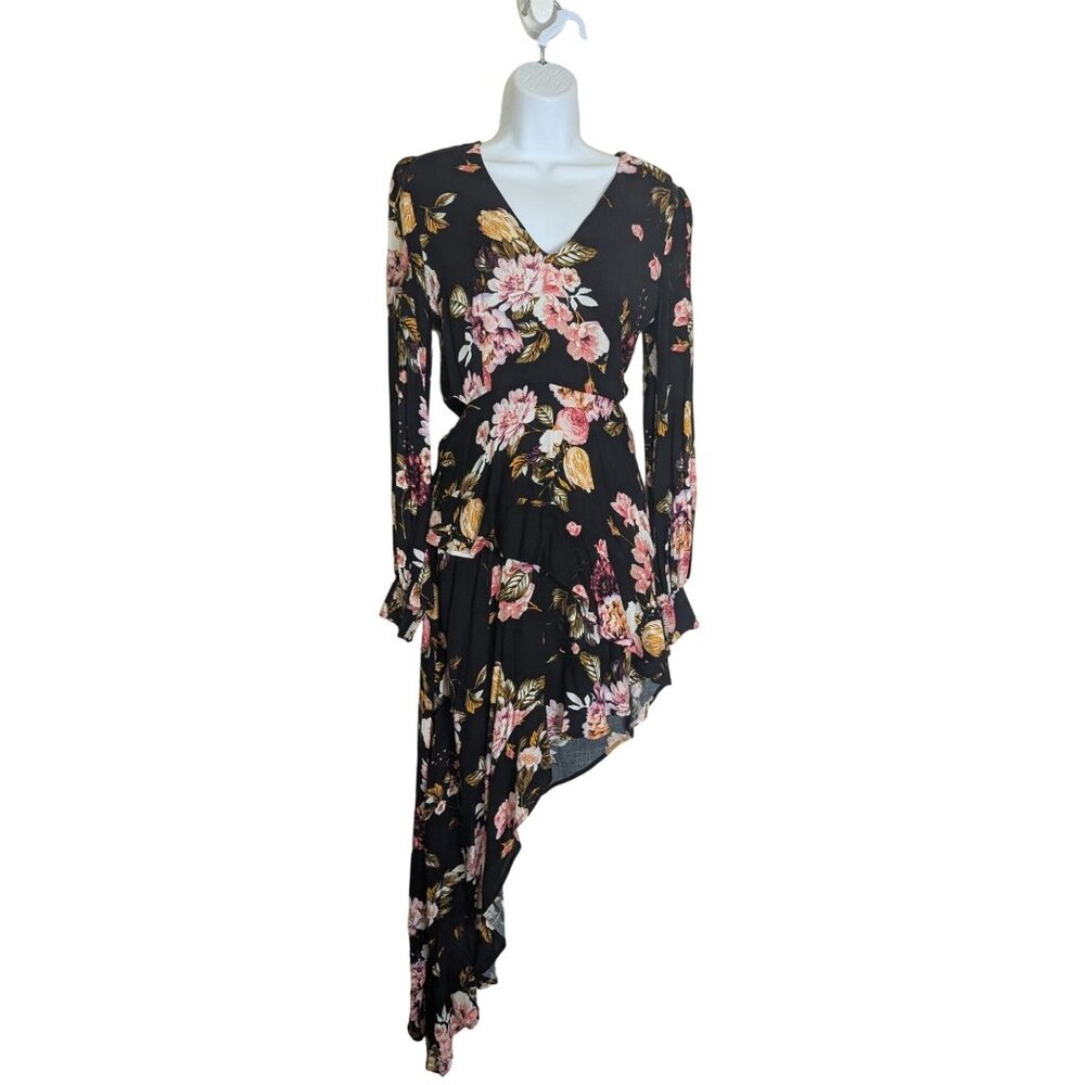 Rampage Black floral asymmetrical long sleeve dress size M NWT MSRP$78